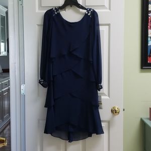 SLNY Beaded shoulder & cuff dress